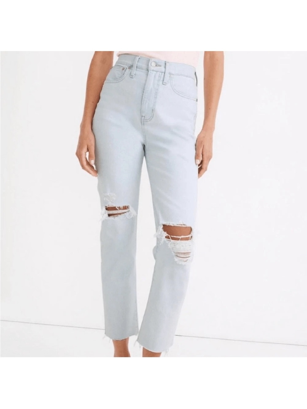 Madewell Light Blue Distressed Straight-Leg Mom Jeans